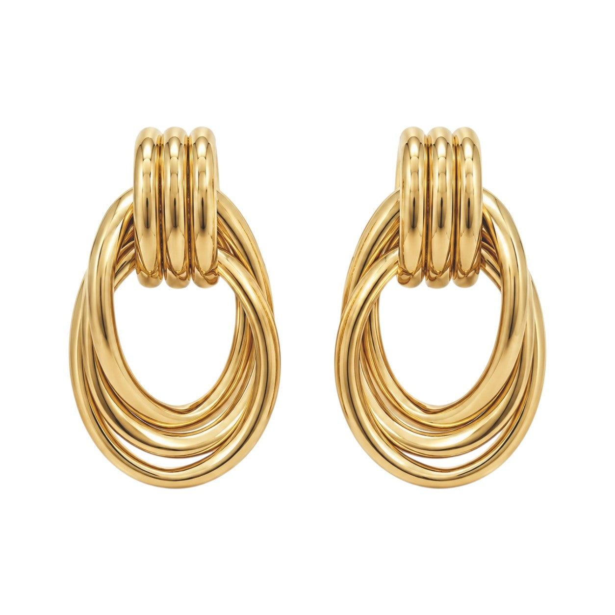 Layered Oval Drop Earrings
