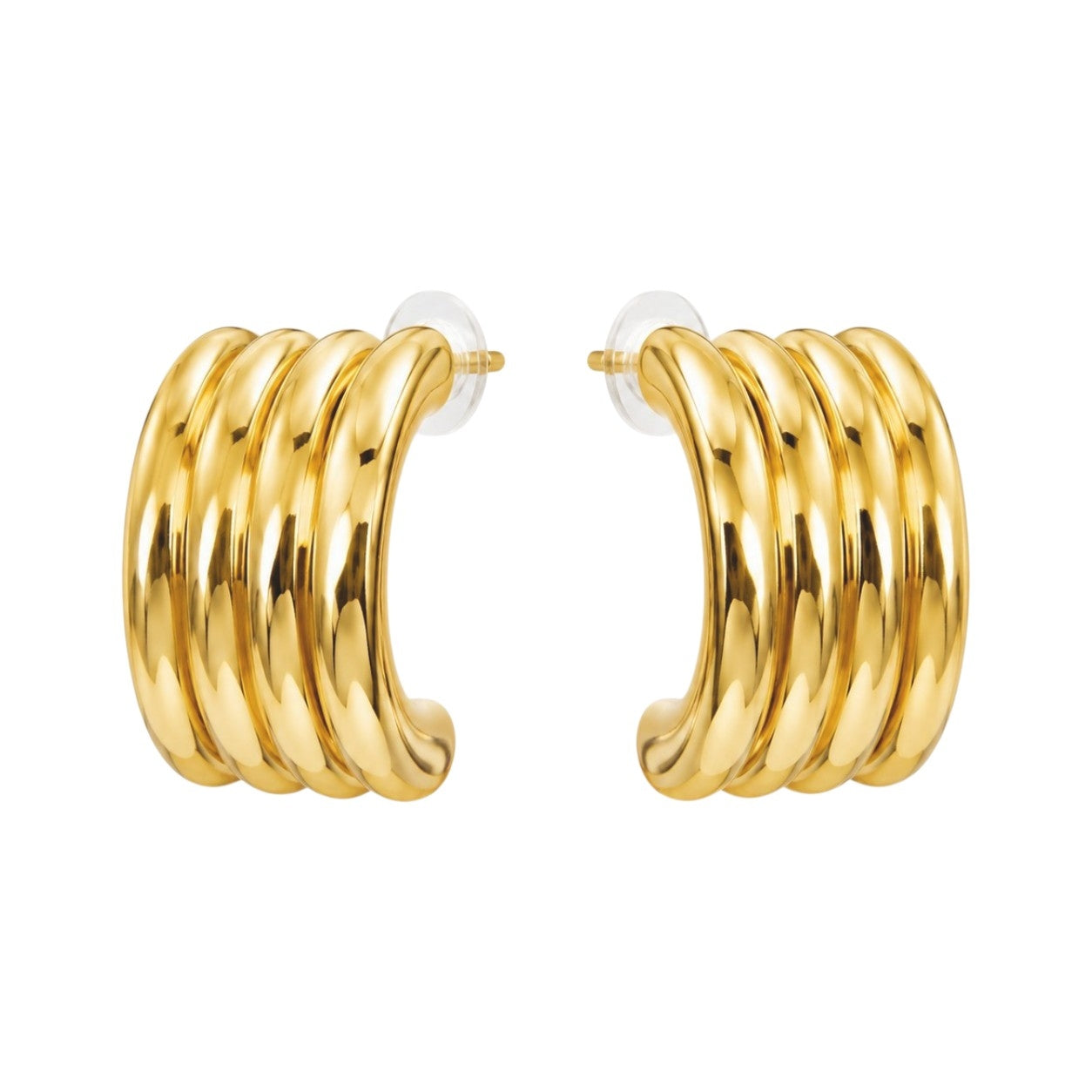 Gold Quad Band Hoop Earrings