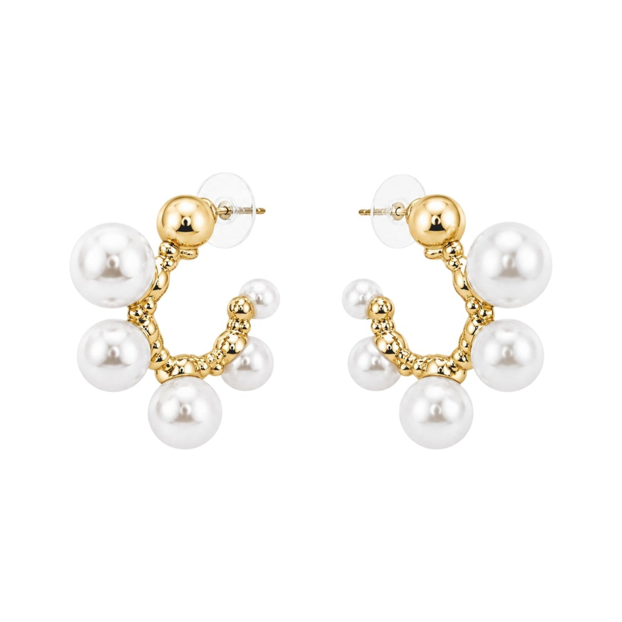 Pearl Cluster Hoop Earrings