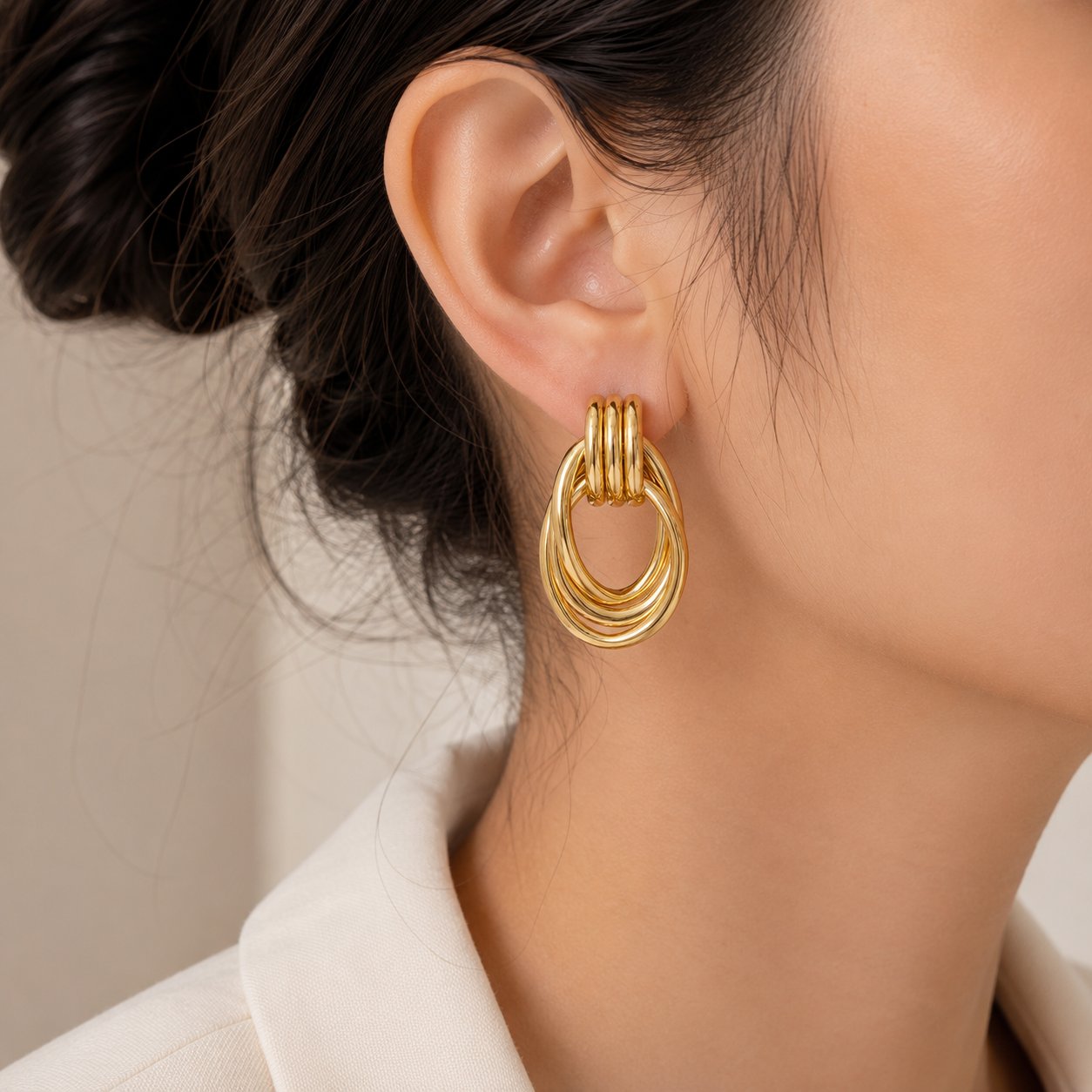 Layered Oval Drop Earrings