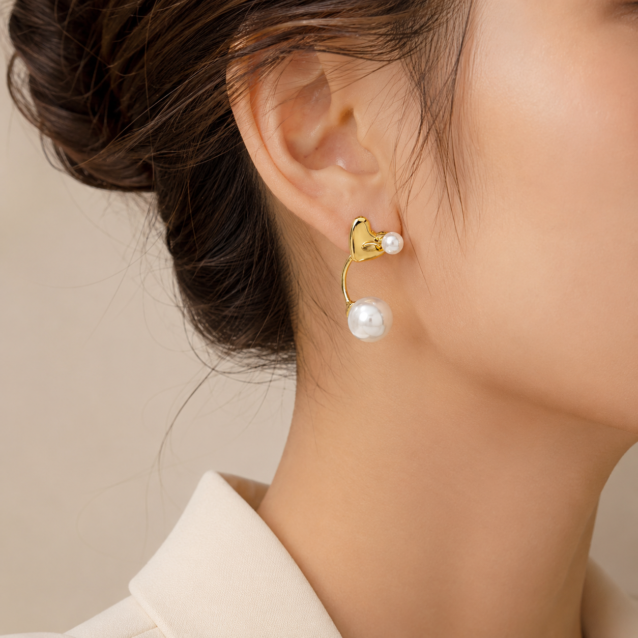 Heart Pearl Drop Earrings