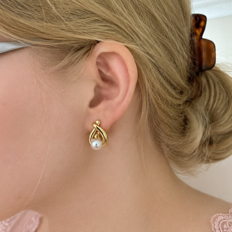 Knotted Pearl Stud Earrings