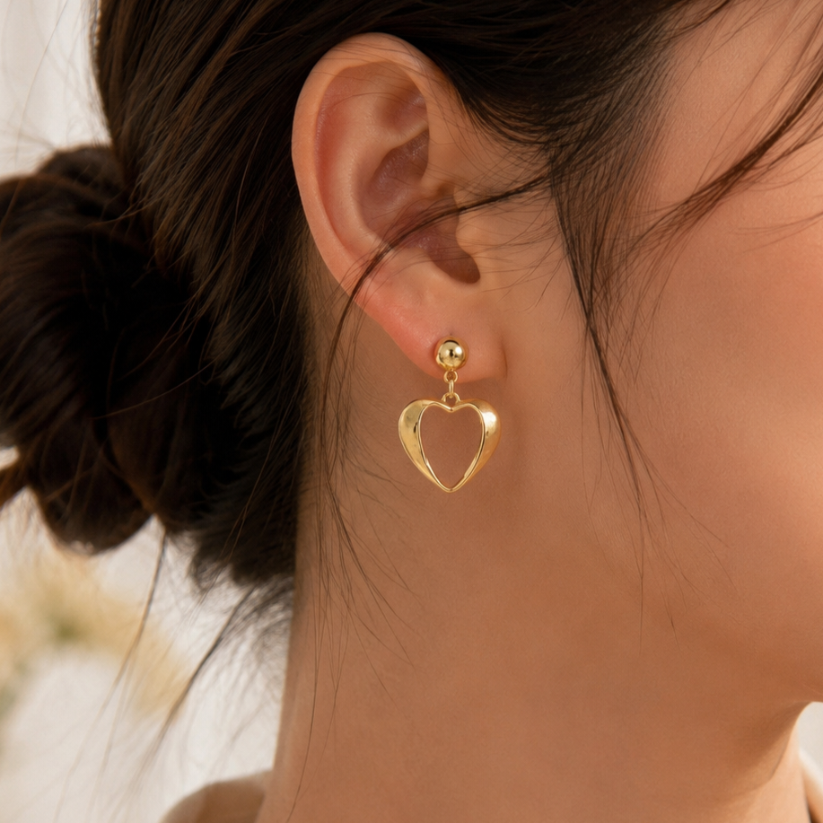 Gold Open Heart Earrings