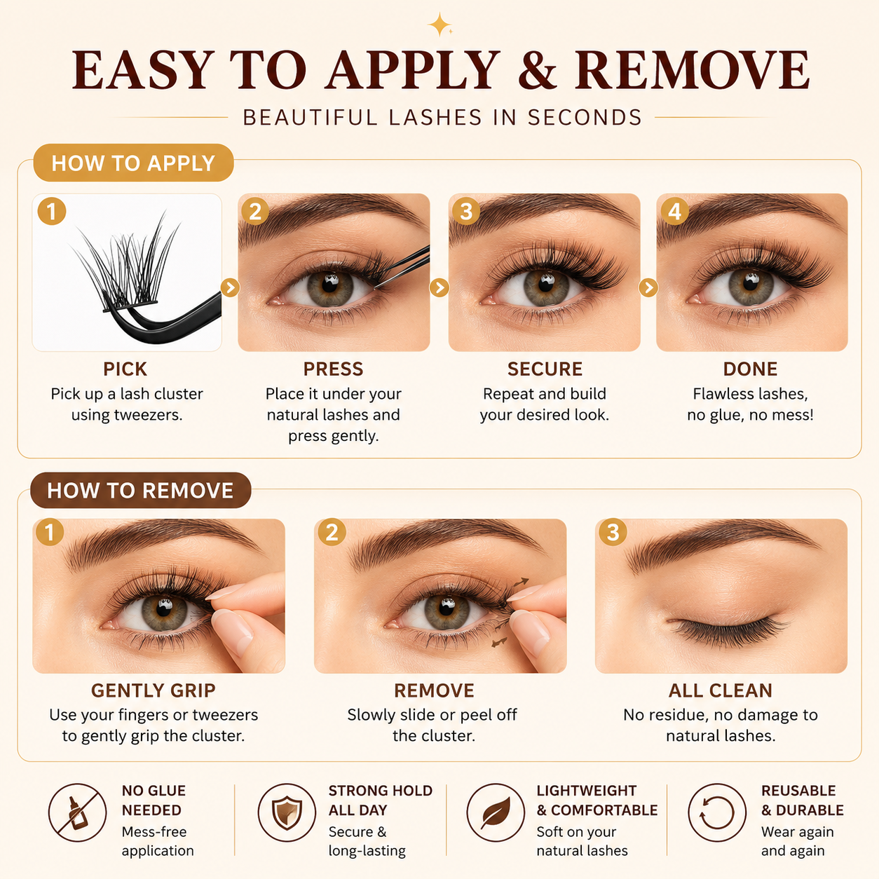 D Curl Press On Lash Clusters