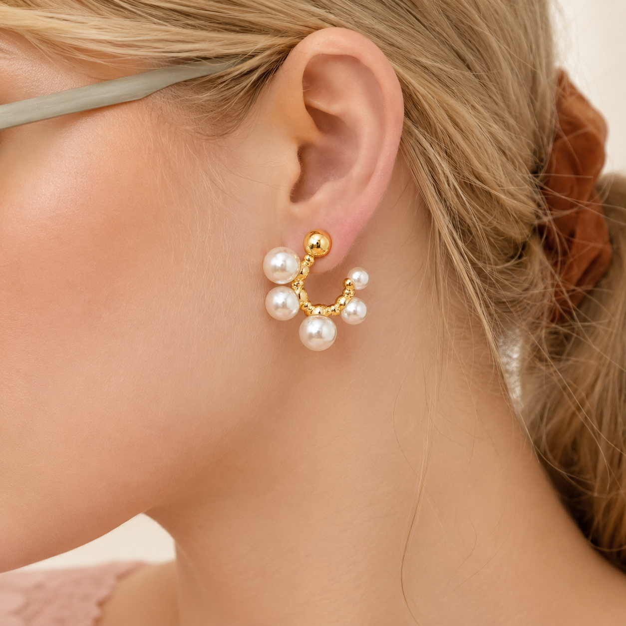 Pearl Cluster Hoop Earrings