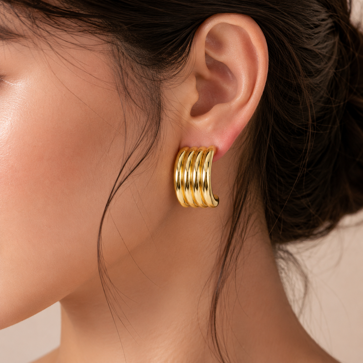 Gold Quad Band Hoop Earrings
