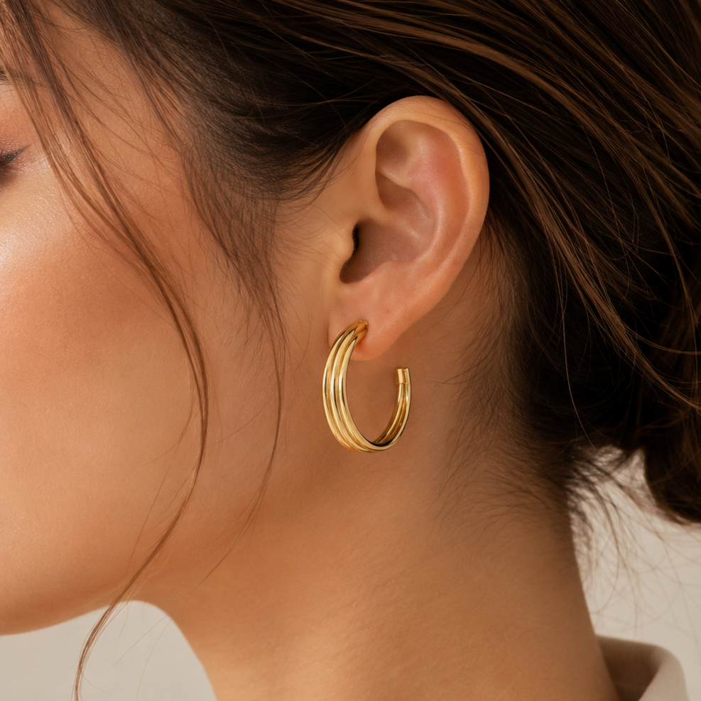 Triple Band Gold Hoop Earrings