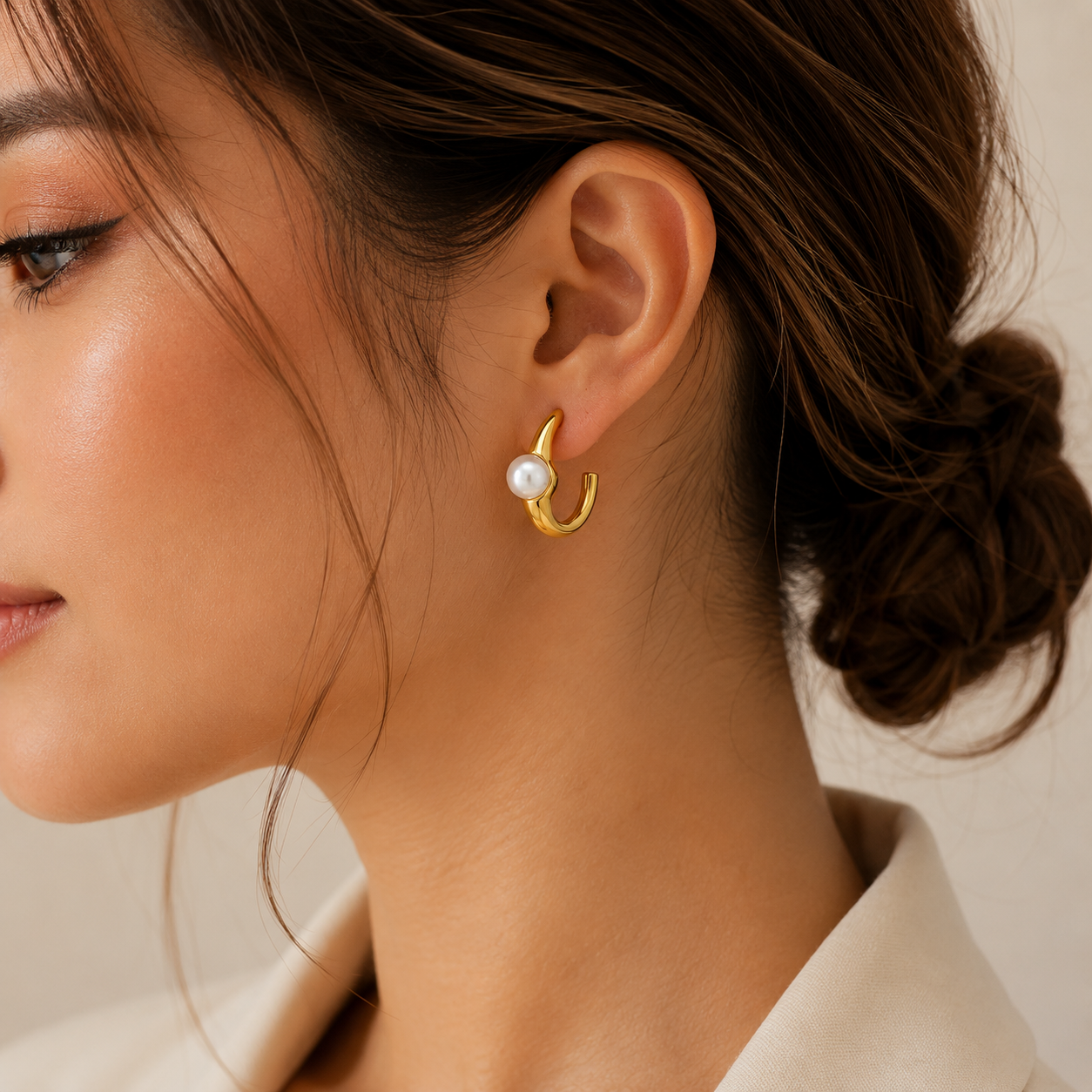 Pearl Accent Open Hoop Earrings