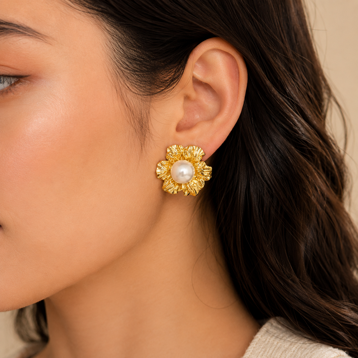 Golden Bloom Pearl Earrings